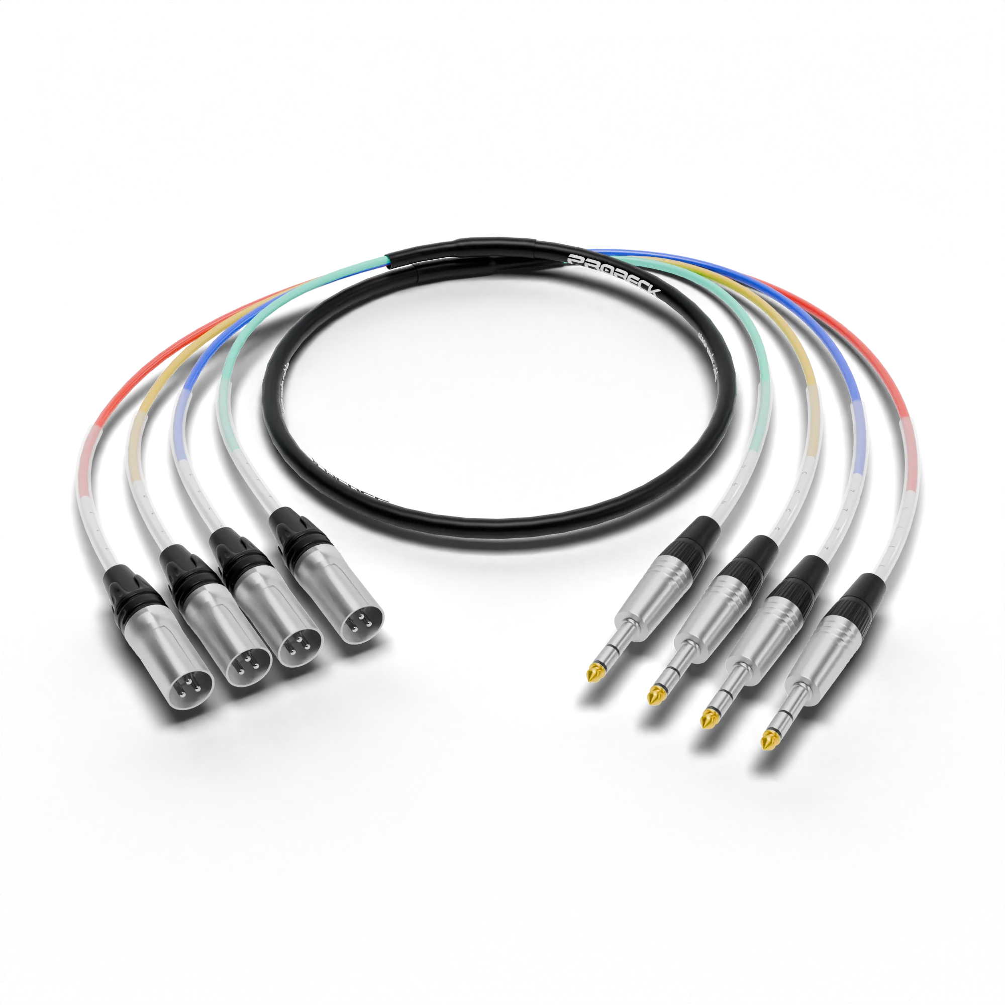 Snake Cable, 4-Channel 6FT Shielded Audio Cable 1/4'' TRS to XLR Male, with Color-Marked Connectors for Professional Stage