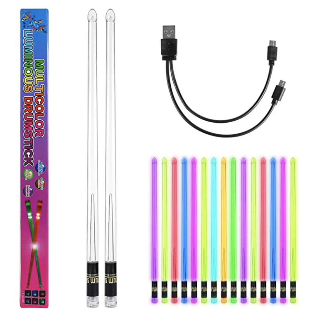 LED Light Up Drum Sticks 15 Color Changing Plastic Drum Sticks Rechargeable Professional Cool Drumsticks for Adults Drummers