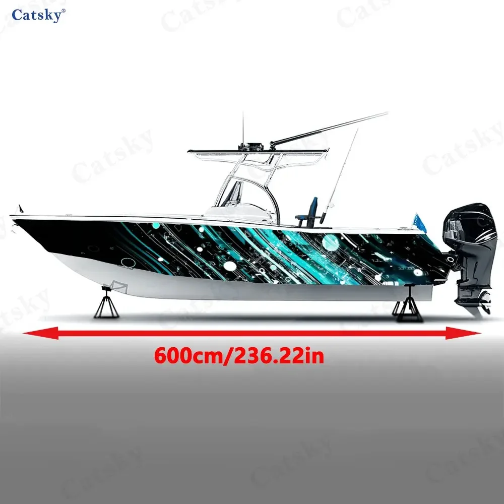 Digital Data Stream Boat Stickers, PVC Waterproof Durable Vinyl Wrap Decals for Fishing Boats, Durable and Stylish Design