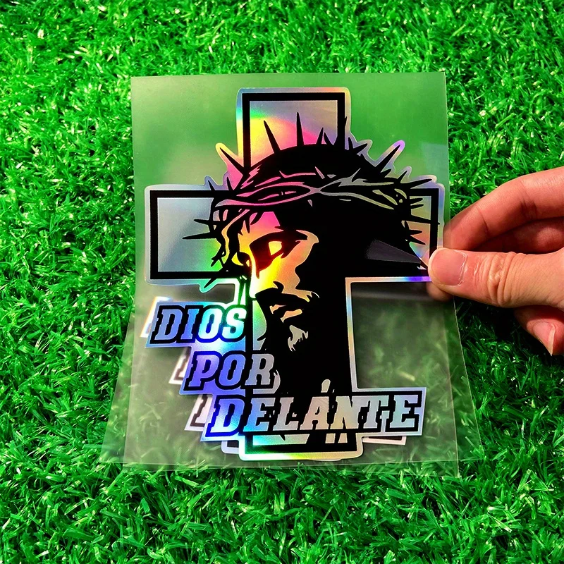 

1PC/2PCS DIOS POR DELANTE Reflective Laser Motorcycle Stickers for Motorbike Fuel Tank Front Fairing Car Window Vinyl Decals