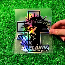 1PC/2PCS DIOS POR DELANTE Reflective Laser Motorcycle Stickers for Motorbike Fuel Tank Front Fairing Car Window Vinyl Decals