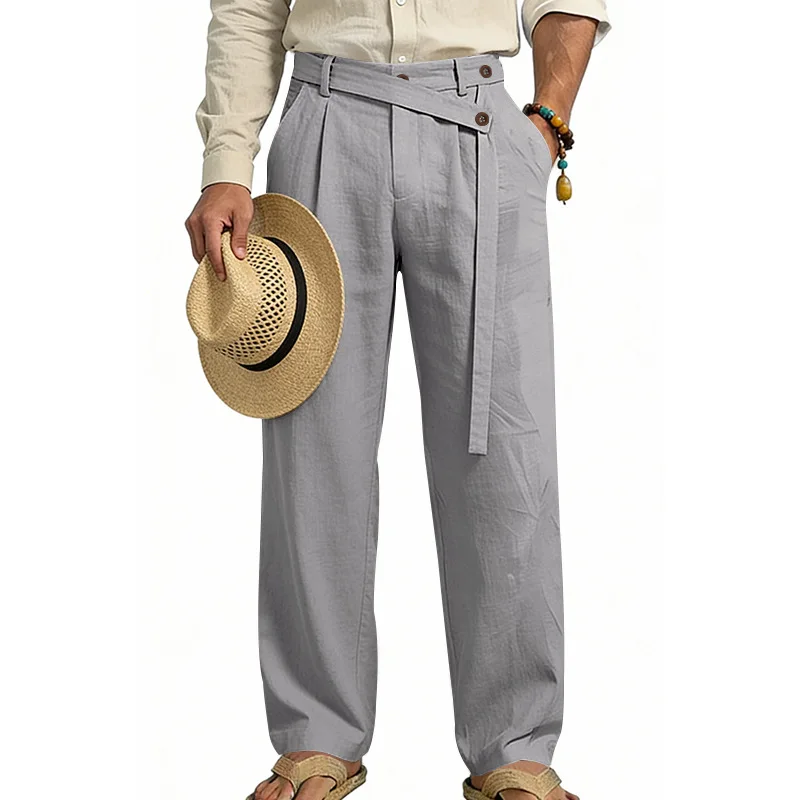 Grenzüberschreitende italienische Neapolitaner Gorger Old Money Style Herren Freizeithose aus Leinen im Commuter-Stil – Detail 27