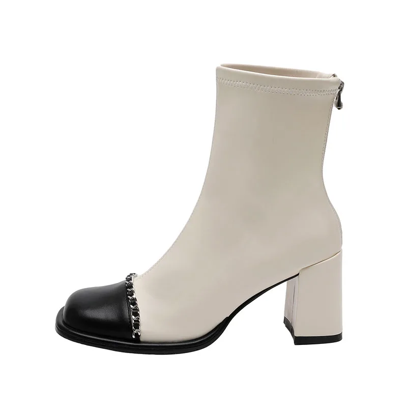 

Arden Furtado 2025 Spring Mixed Colors Short boots Round toe Back zipper Chunky heels Skinny boots Large size Women's Boots