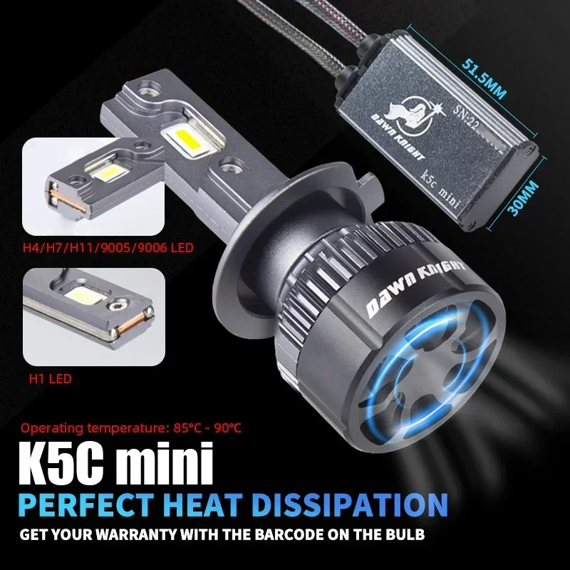 DAWNKNIGHT K5C MINI H7 H11 5000K Led headlight Bulb H11 H1 HB3 HB4 12V Led car light bulb 2pcs