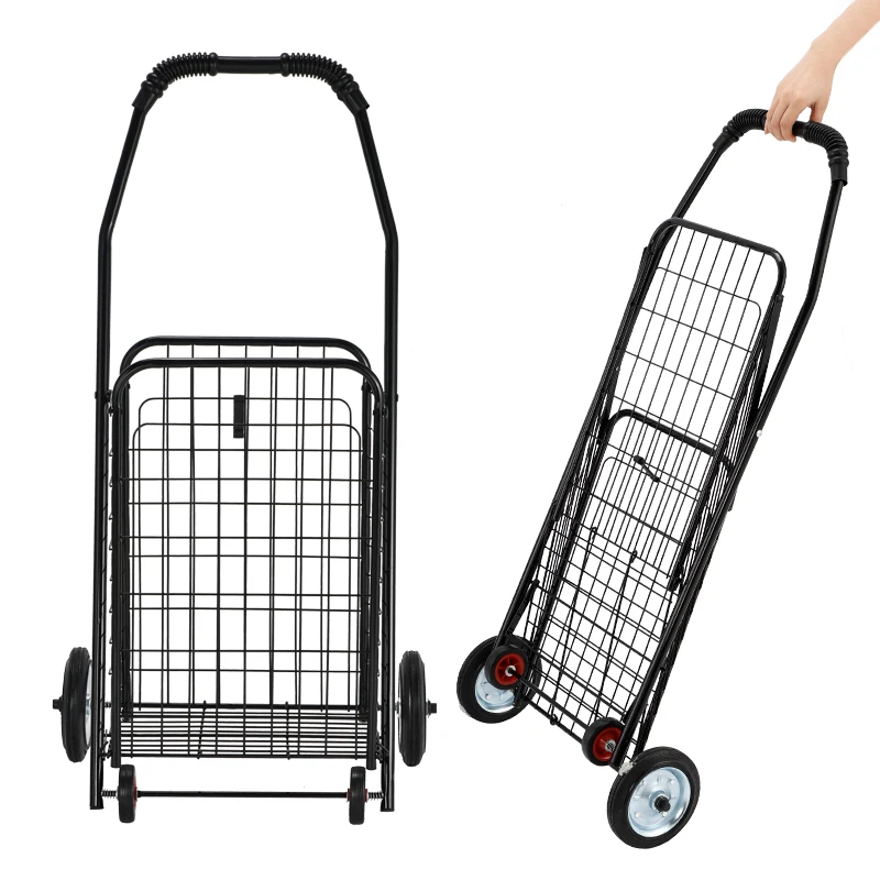 Foldable Large Shopping Cart Grocery Market Trolly Portable Shopping Trolley Market Grocery Kereta Troli Pasar (Black)