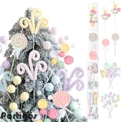 1Set Christmas Macaron Ornament Lollipop Bouquet Ball Wool Branches Twister Twig New Year Gift Navidad Home Vase Xmas Tree Decor