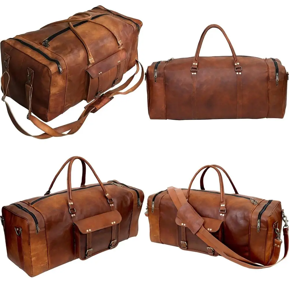 

24-дюймовая кожаная спортивная сумка ручной работы — путешествия, выходные, тренажерный зал, ручная кладь для мужчин и женщин