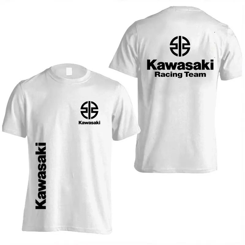 Kawasaki Logo Racing Team Men Summer T-shirt 100% Cotton White Women Tee Shirts 2024 New Fashion Sport Male Clothes Tops