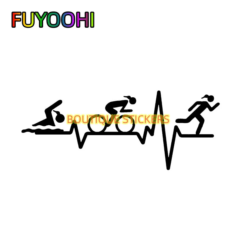 FUYOOHI Personality Car Sticker HEART BEAT LINE Triathlon Swim Girl Runner Bicycle Motorcycle Car Body Vinyl Decals