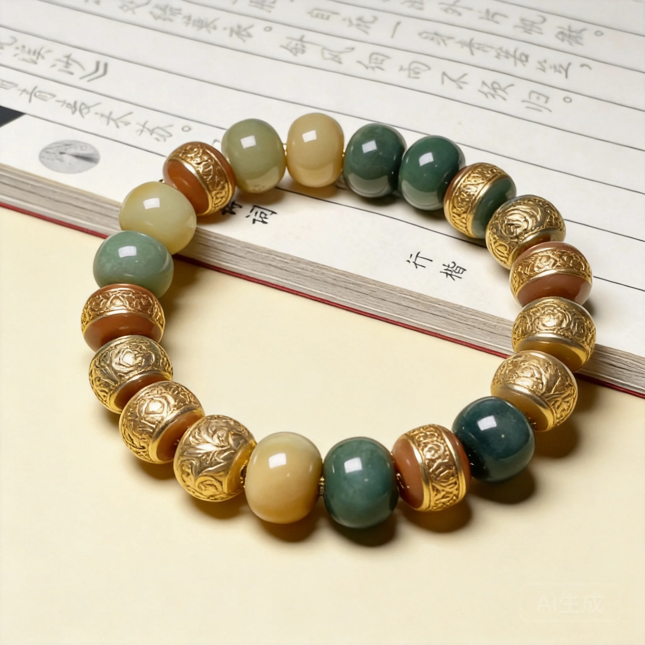 Chinese Style Dunhuang Inspired Bodhi Root Beaded Bracelet 22 Pcs 8x10mm Apple Shaped Beads Handmade Lucky Blessing Good Fortune