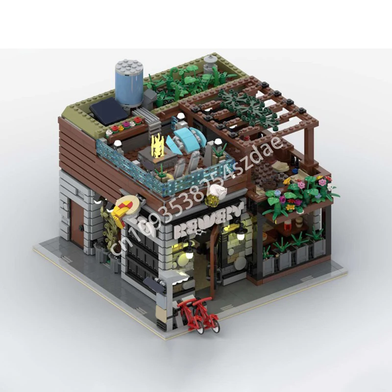 NEW 2375PCS Moc Brewery & Pizza Place Architecture Model Building Blocks DIY Creative Assembly Bricks Kids Holiday Gift