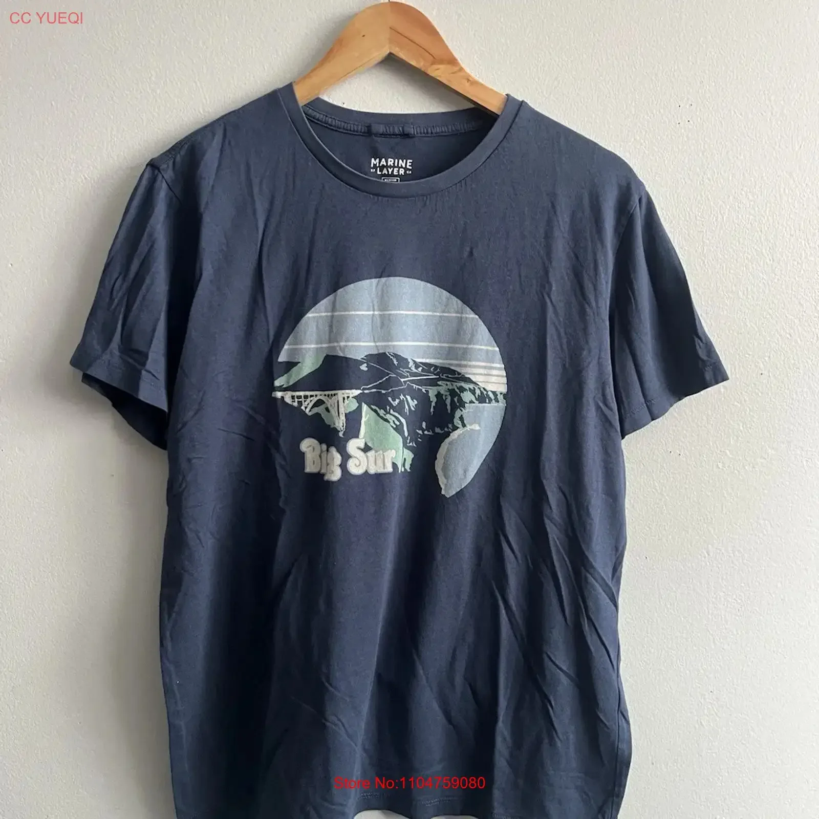 Camiseta con estampado Marine Layer Big Sur Cali para hombre, talla M, estilo vintage, lavada, suave, ropa de diseñador, versátil, elegante y transpirable
