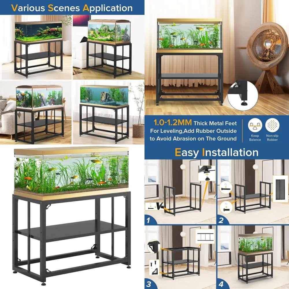 

40 Gallon Metal Aquarium Stand, 36.5x18.5x29.5, Double-Deck Storage, 660 lbs Capacity, Ideal for Home/Office, Black