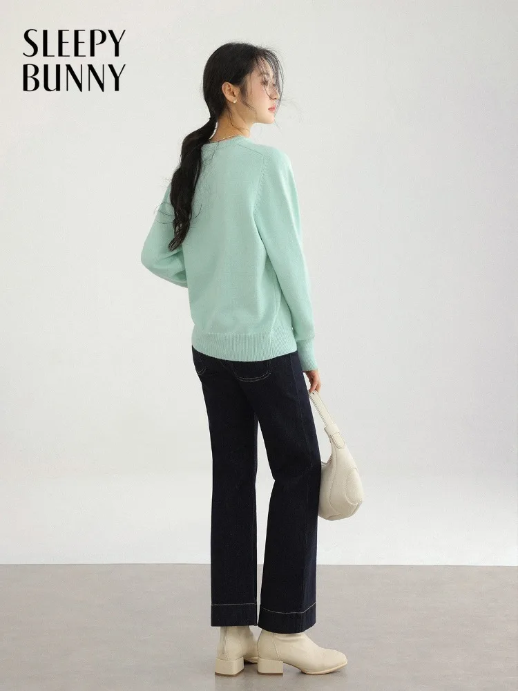 

Women Fresh Soft Knit Sweater Casual Round Neck Pullover Relaxed Lady Spring Lazy Style Lightweight Layering Top Daily Outfit