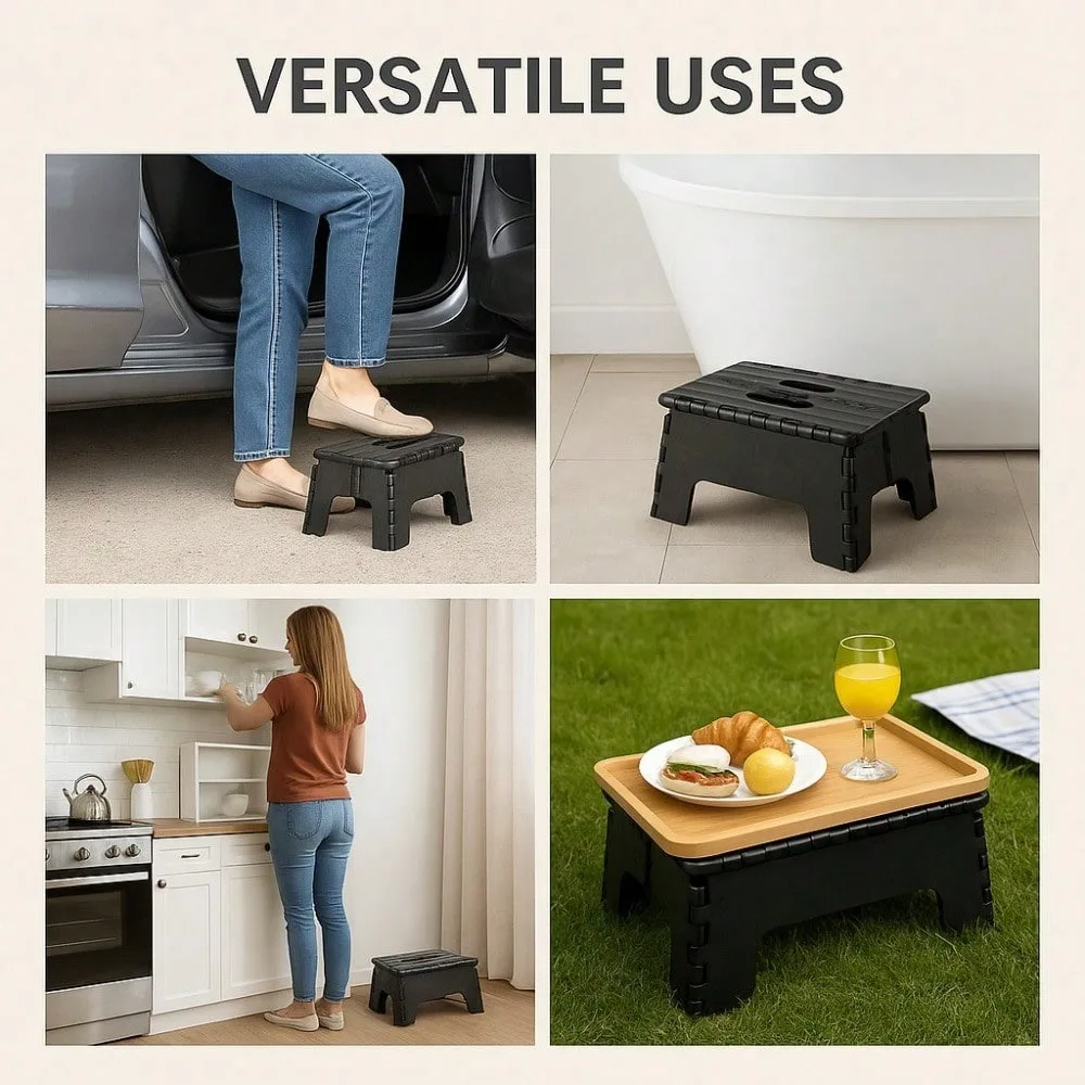 

Складной табурет-ступенька Портативная пластиковая одноступенчатая лестница, легкая черная лестница-стул для ванной комнаты, путешествий, пожилых людей, нагрузка 200 фунтов