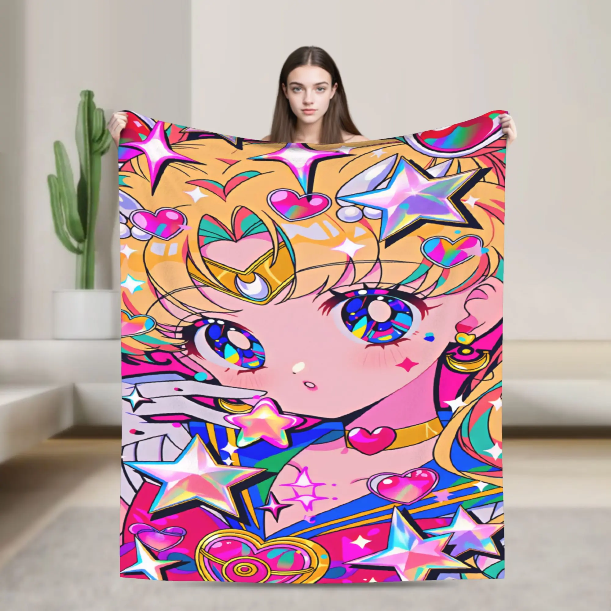 S-Sailor M-Moon Anime  Blanket  Decorative Flannel Throw Blanket For Couch Chair Sofa Bed Warm Custom Quality Bedspread