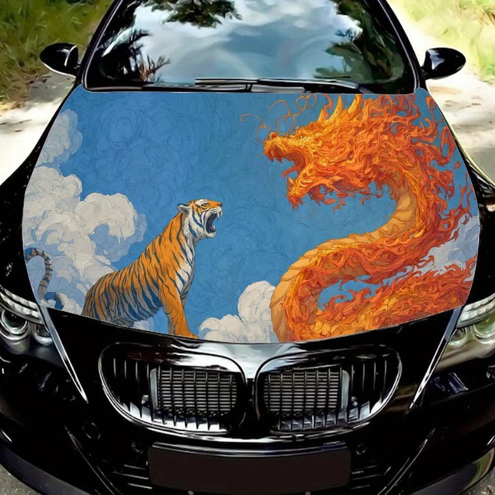 

Classic Dragon and Tiger Fight Car Cover Sticker, PVC Anti-scratch Decal, Self Adhesive Waterproof Auto Engine Hood Vinyl Wraps,