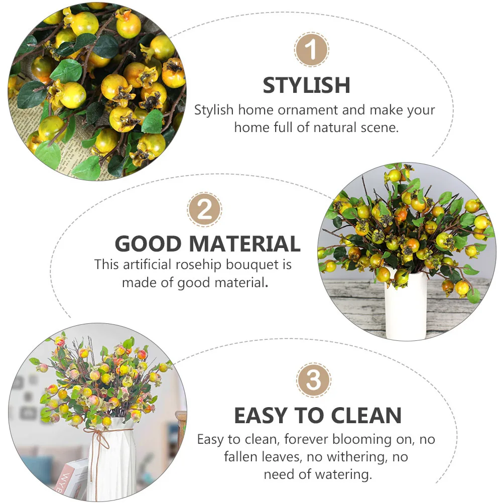 

2Pcs Lifelike Pomegranate Bouquet Decor Easy Clean No Withering for Home Office Wedding Party Fake Flower Decor