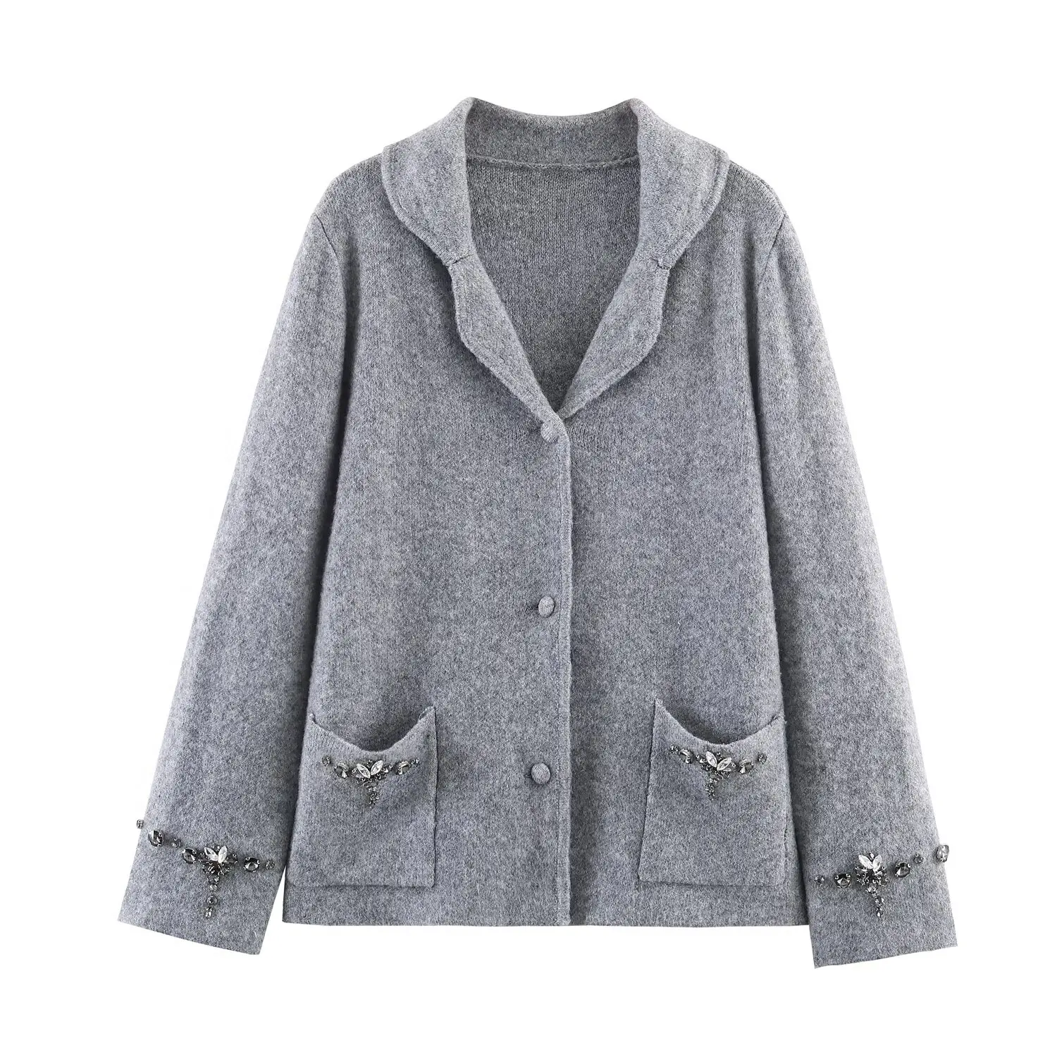 

Casual Chic Pockets Women Cardigan Long Sleeve Beading Knitting Cardigans Fashion 2026 Autumn Winter Elegant Sweater Coat ﻿