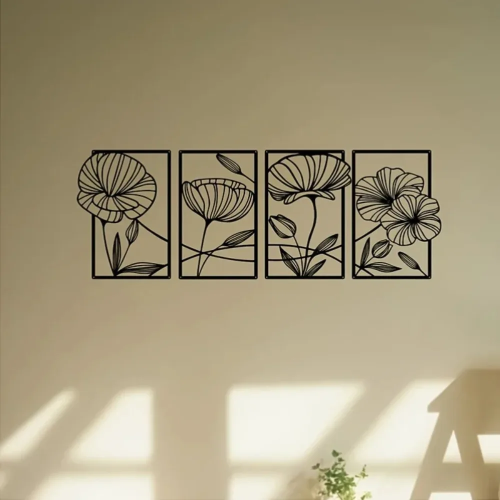CIFBUY Iron Wall Art Minimalist Lotus Metal Sculpture Hanging Plaque Rustproof Home Floral Pattern Decor Ornament Accent
