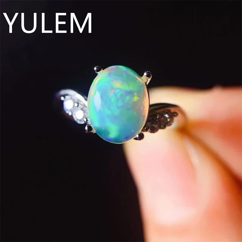 

YULEM Natural Opal Ring for Party 7mm*9mm Natural White Opal Silver Ring Fashion 925 Silver Opal Ring Real Silver Opal Jewelry