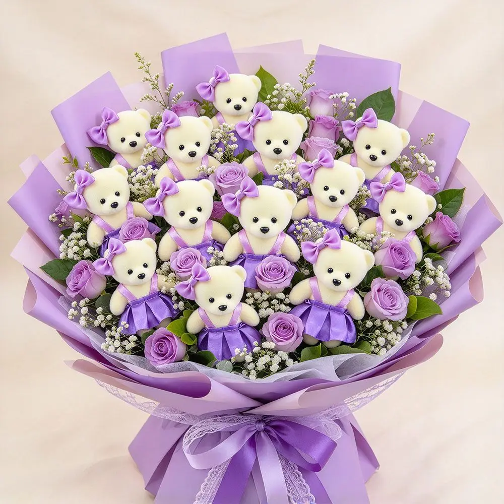 10Pcs/Set Cartoon Bouquet Decoration Bear Doll Soft Stuffed DIY Graduation Bouquet Bear Accessories Bag Pendant Doll