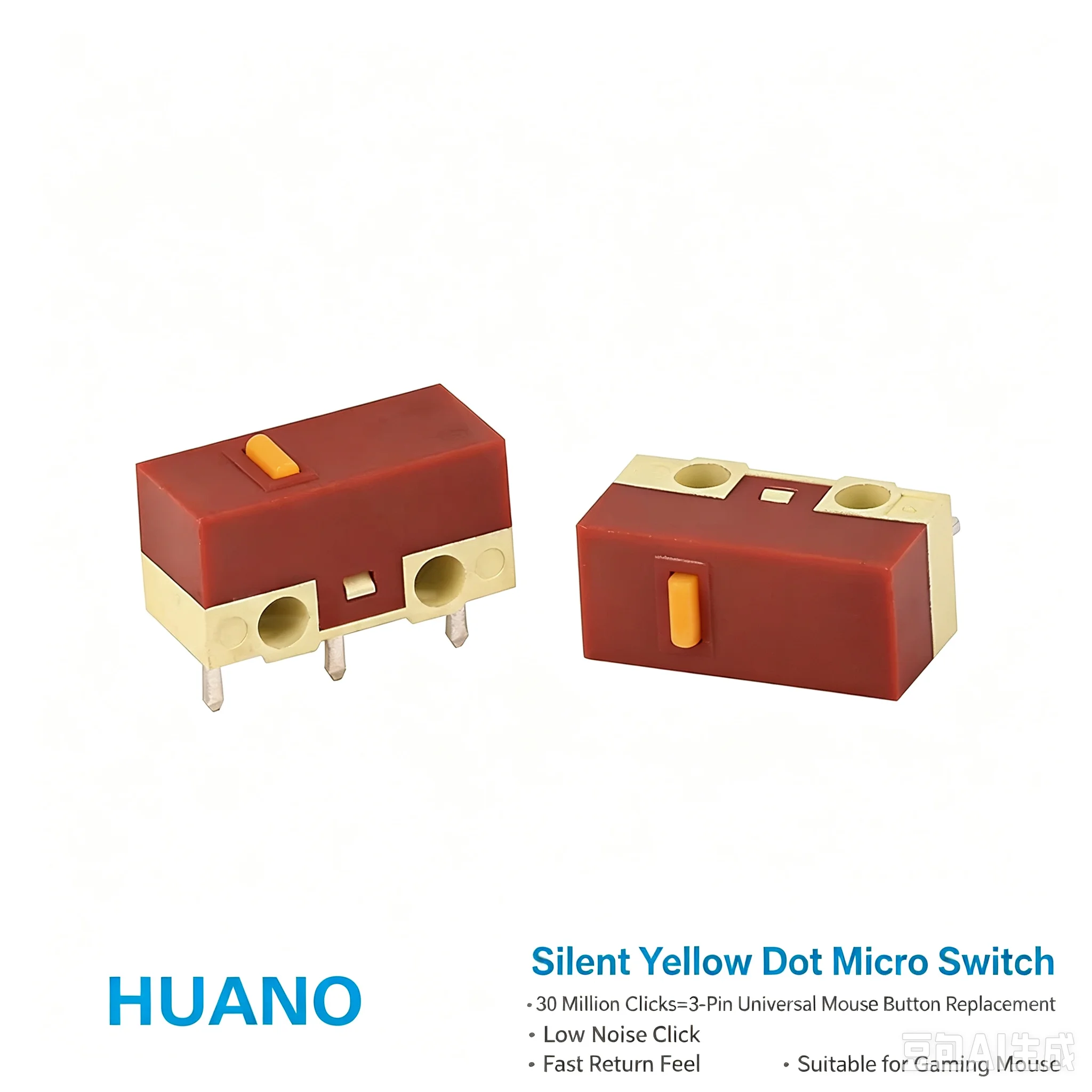 Original HUANO Yellow Dot Enhanced Silent Mouse Micro Switch 20 Million Clicks 3‑Pin Gaming Mouse DIY Repair Replacement Button
