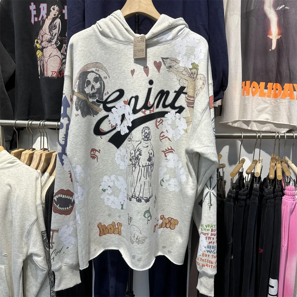 

2025ss Man Hoodie Designer Beige White Floral Letters Print Nice Quality Men's Plus Size Hoodies Real Pictures