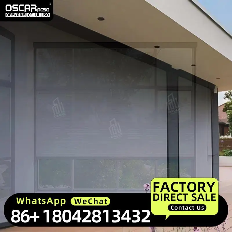 Electric Weatherproof Window Shade Motorized Patio Blind Windproof Outdoor Roller Shade Courtyard Balcony Porch Backyard Smart A