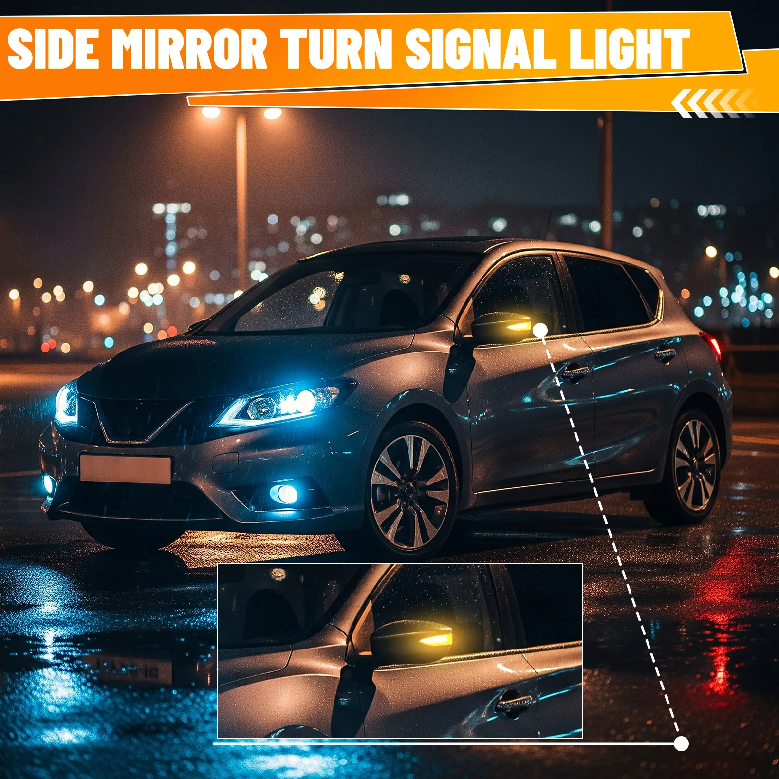 Side Mirror Turn Signal Lamp Side Mirror Light Turn Signal Fit for 2014-2017 Nissan Pulsar LED Turn Signal Light