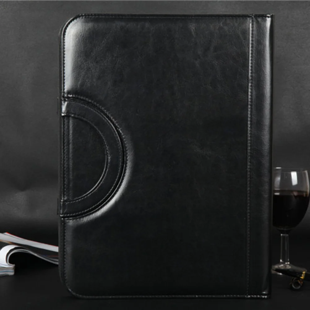 

A4 Zipper Portfolio Pu Portable Multifunctional Office Business Organizer With Calculator Pen Loops Pockets Black