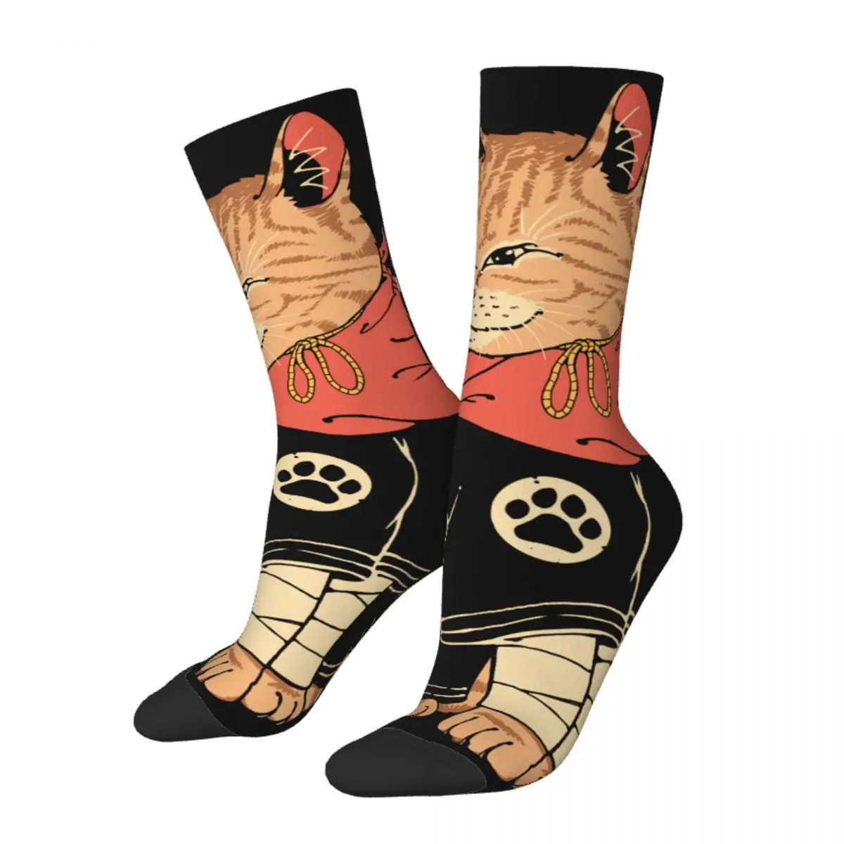 Funny Crazy Sock for Men Samurai Cat Hip Hop Vintage Happy Quality Pattern Printed Boys Crew Sock Novelty Gift