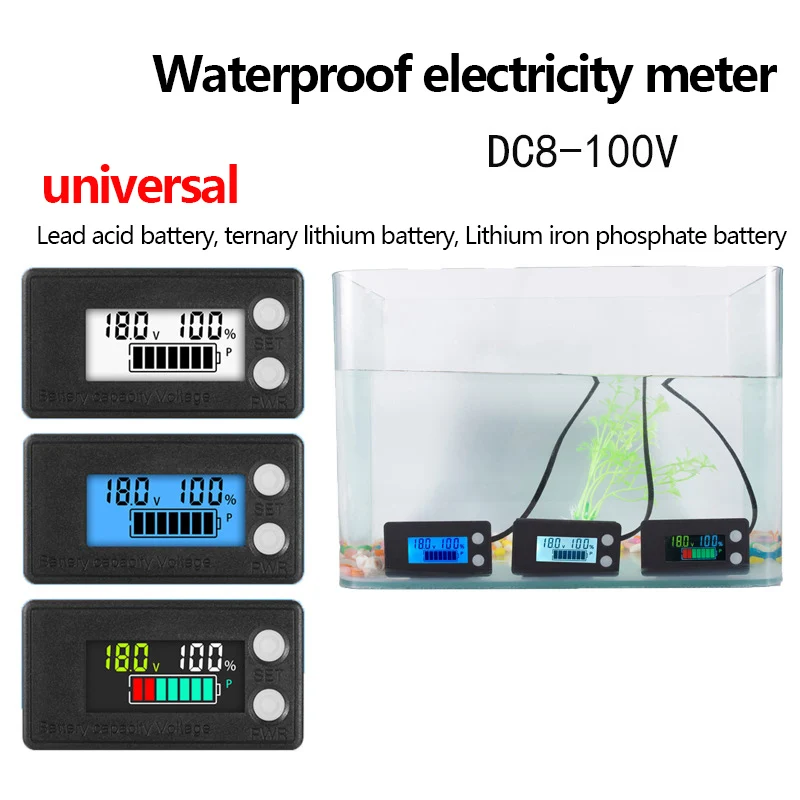 DC 8V-100V Waterproof Battery Capacity Indicator Lead Acid Lithium LiFePO4 for Car Motorcycle Voltmeter Gauge 12V 24V 48V 72V