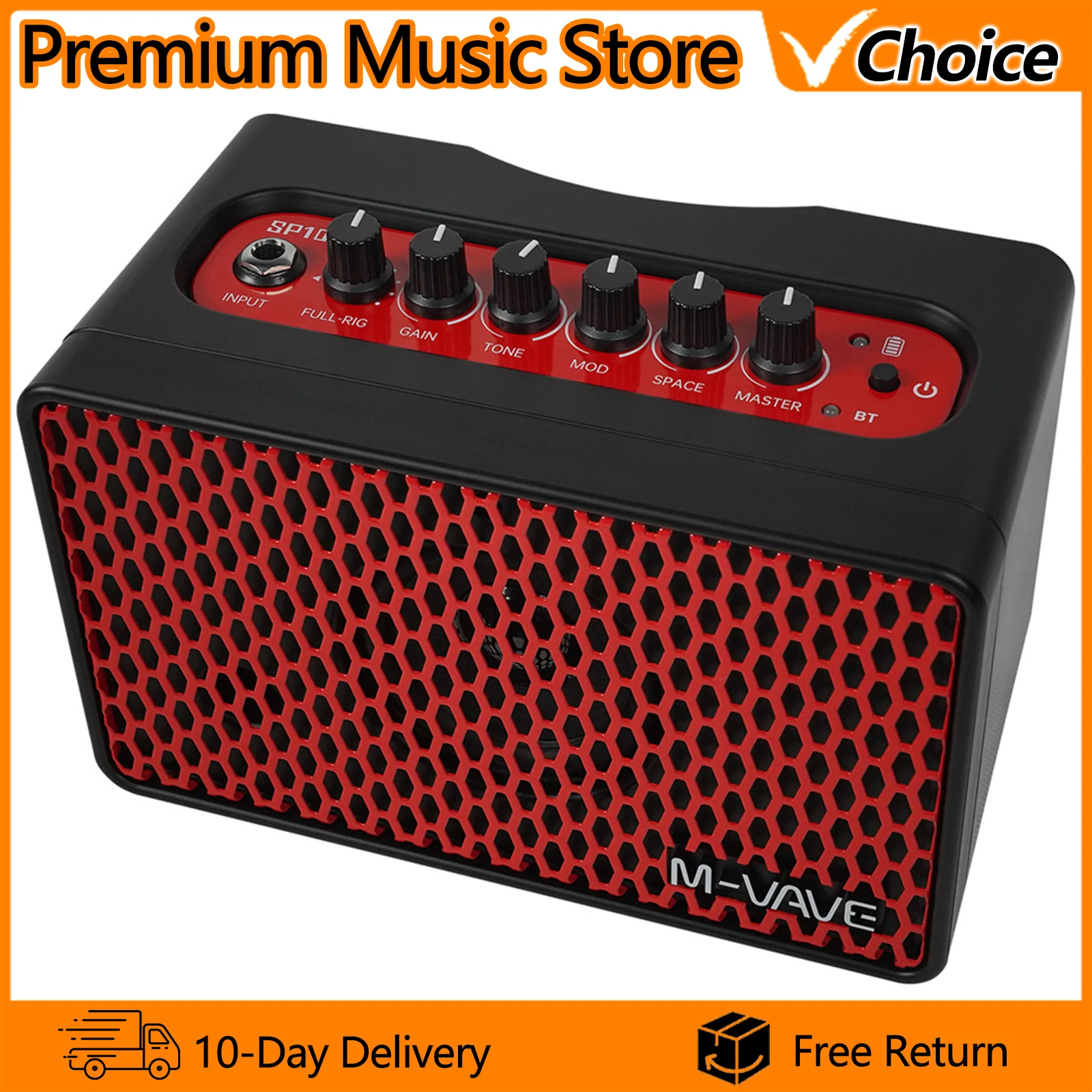 

M-VAVE SP100 Guitar Amplifier 10W Speaker Red APP Control 8H Battery & OTG Recording 9 Tones + 6 FX for Home/Outdoor Sessions