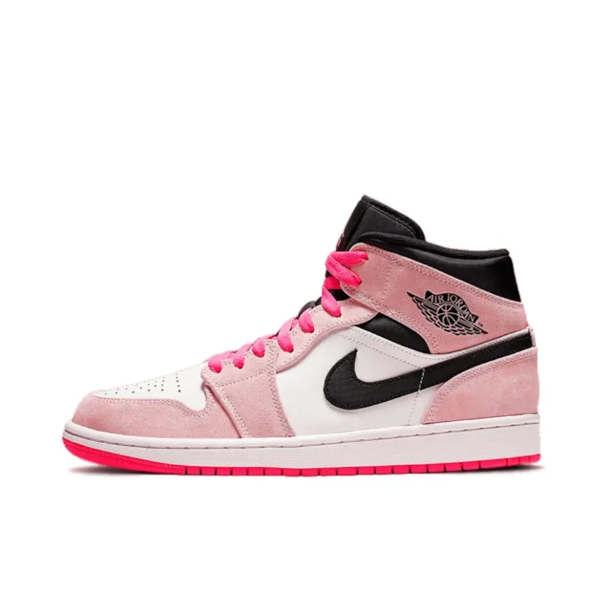 Nike Jordan Air Jordan 1 Mid Se Hundred Hipster Comfortable Mid Top Retro Board Shoes Pink