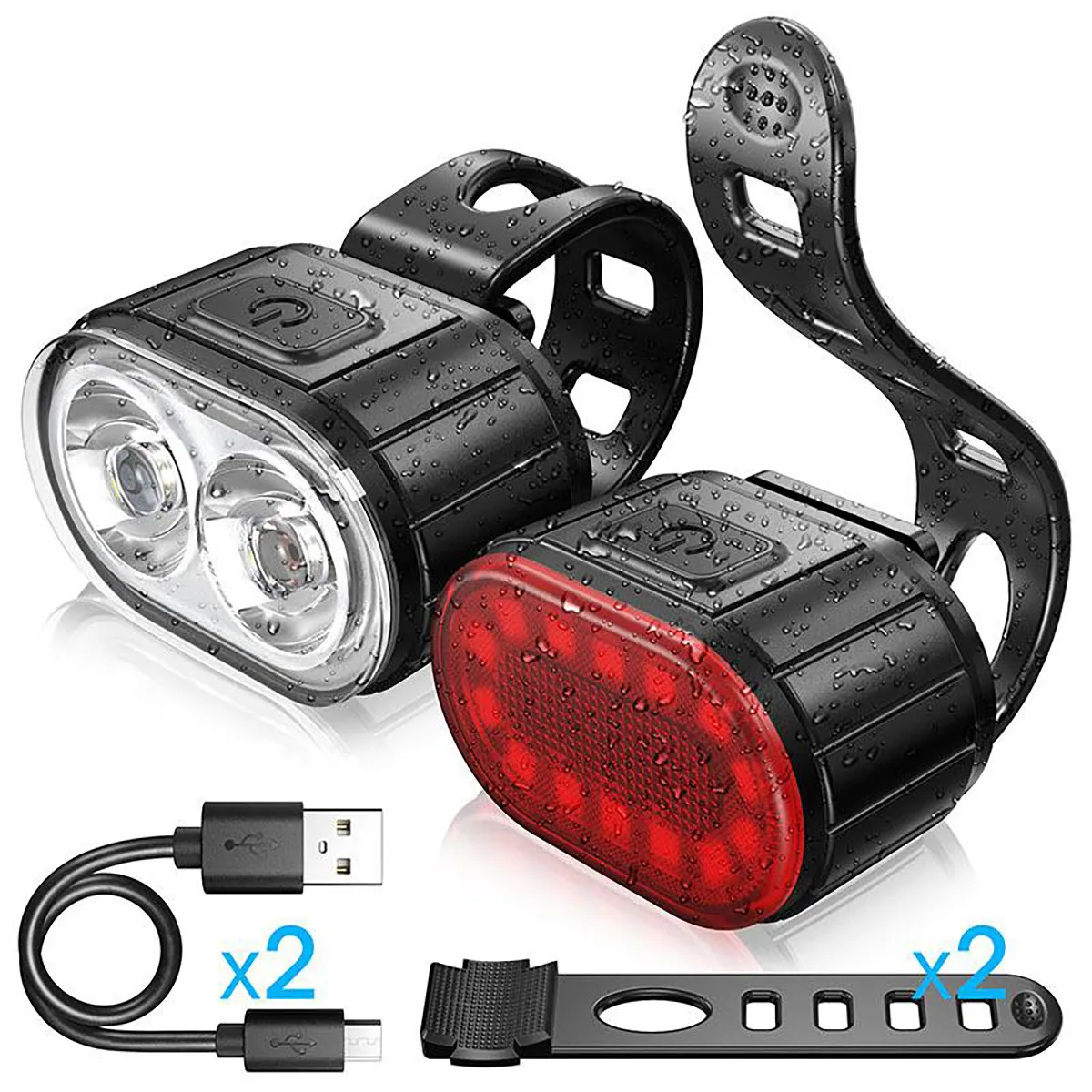 Image of Mountainbike-Frontlicht- und Rücklicht-Set, starkes Licht für Nachtfahrten, Taschenlampe, wiederaufladbares Rückleselicht, am Riemen befestigbares Frontlicht- und Rücklicht-Set, kleine Größe, nimmt