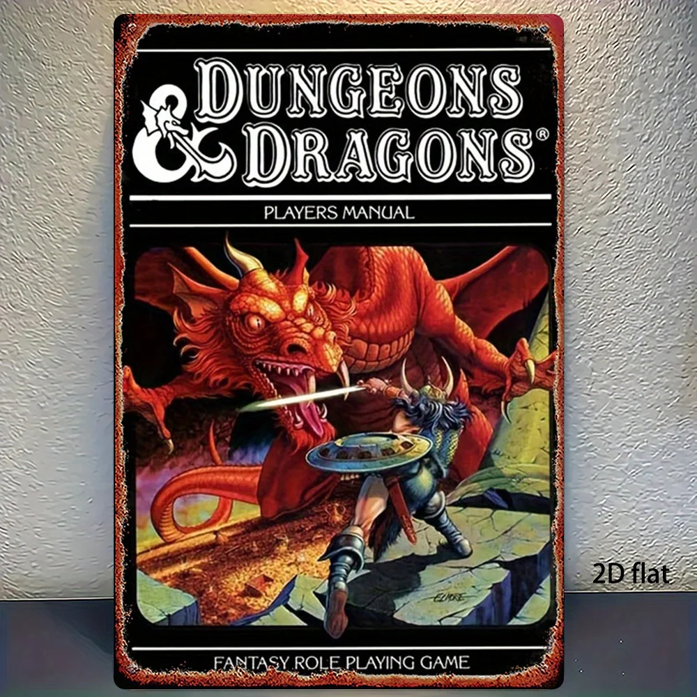 Metal Sign - Vintage RPG Fantasy Roleplaying Game Wall Art Poster - Epic Dragon Battle Decor - Heavy-Duty Iron Tabletop RPG Ga