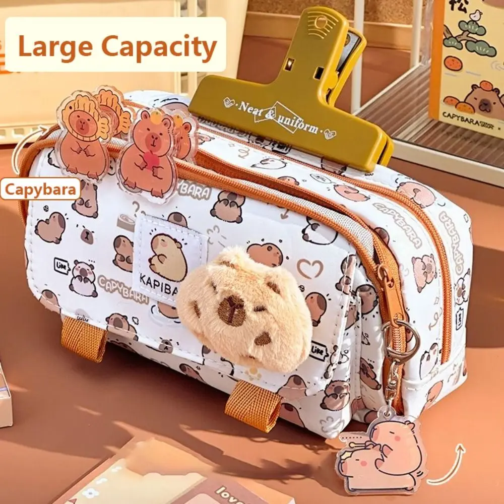 Creative Three-layer Pen Bag Capybara Multifunctional Stationery Organizer Large Capacity Pen Box Student Gift