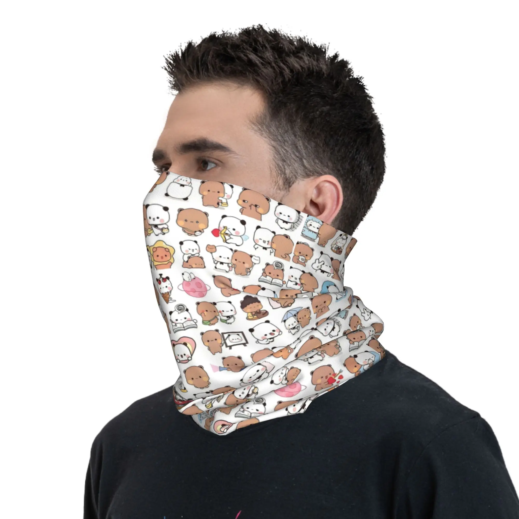 Custom Bear Cartoon Peach And Goma Bubu Dudu  Bandana Neck Warmer Men Women Winter Ski Tube Scarf Gaiter Anime Panda  Face Cover view 6