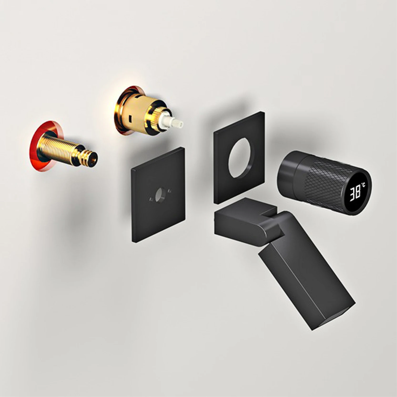 Minimalism Gun Grey Brass Embedded Bathroom Tap System.Wall-Mounted design LED Digital Display Hot/Cold Water Basin Faucet