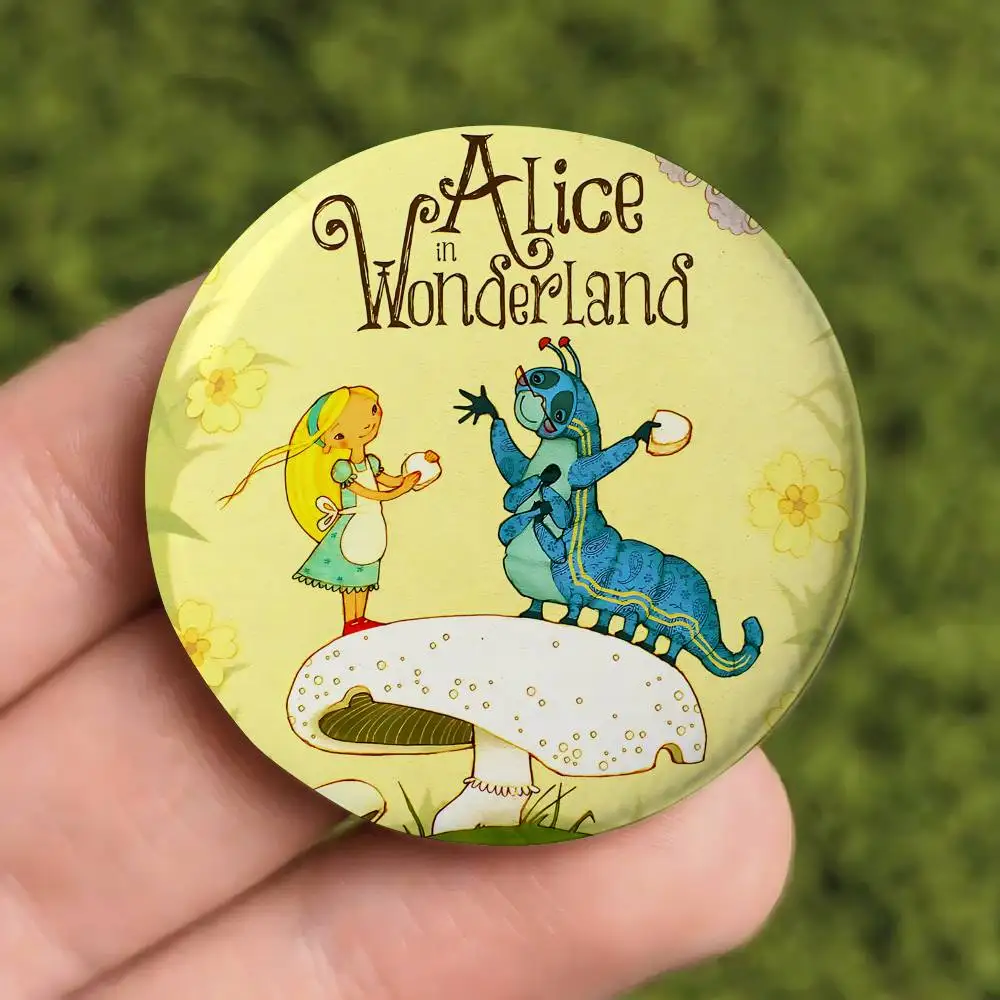 Cartoon A-Alice In W-Wonderland Anime Round Laser Badge Cartoon Brooch Clothes Backpack Accessories Lapel view 5