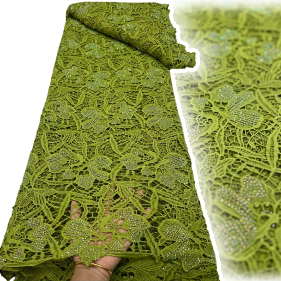 

Green African Luxury Guipure Lace Fabric 2025 Gorgeous Niger Embroidered Lace Lace Fabric for Women's Party Dresses Sewing 2169