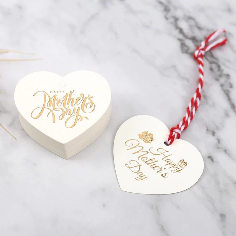 50Pcs Happy mother\'s Day etichetta a forma di cuore imballaggio scatole di decorazione carta per confezioni regalo fai da te fatte a mano Hang