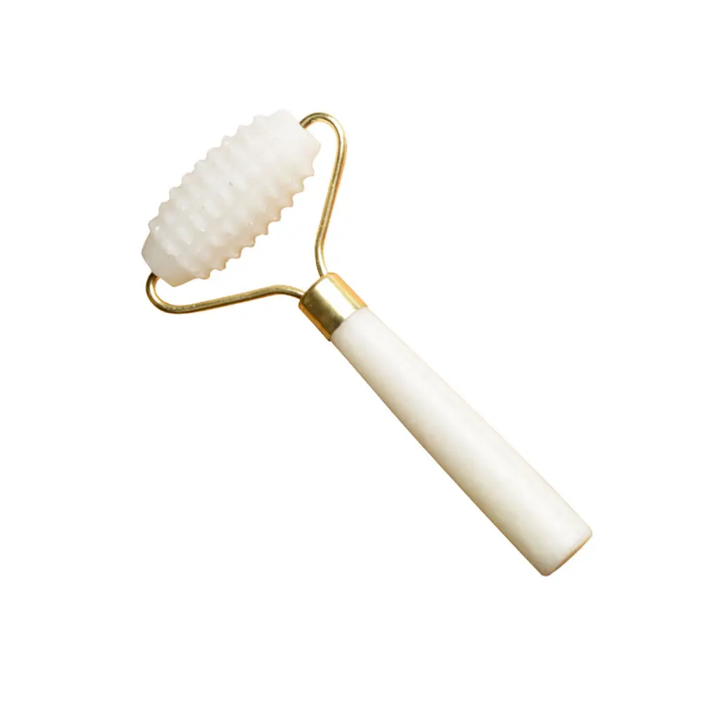 Masajeador Facial con rodillo de Jade Natural, mango de Metal ergonómico, compacto, portátil, herramienta de cuidado Facial fino, masajeador con rodillo, 1 Uds.