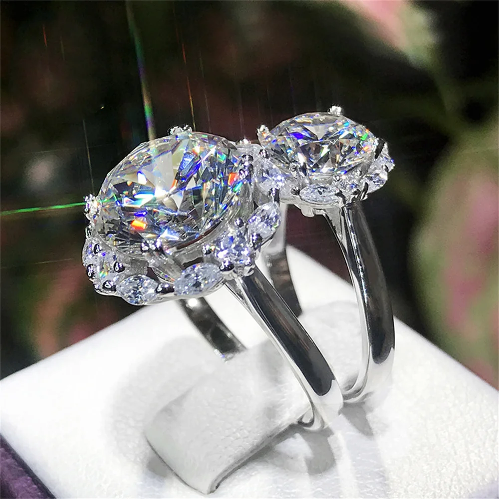 Popular Queen Big 5-carat Imitation Moissanite High Carbon Zircon Ring Adjustable Proposal Wedding Party Jewelry Give Gift box