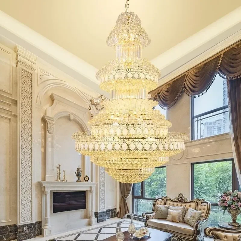 for Villa Duplex Hollow Living Room Large Long Chandelier for Hotel Lobby Restaurant Crystal Ceiling Light Fixture