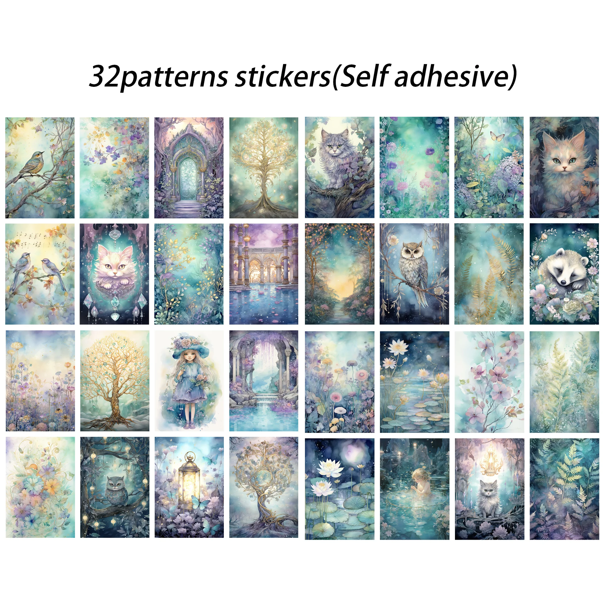 44pieces(12cards+32stickers) Fantasy Cat Theme DIY Greeting Cards Set,Perfect for Journal Supplie,Arts Crafts,Scrapbooking Suppl