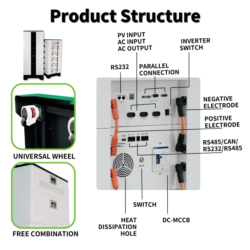 15kw all-in-one solar inverter with low voltage stackable lithium battery CAN communication port energy storage split