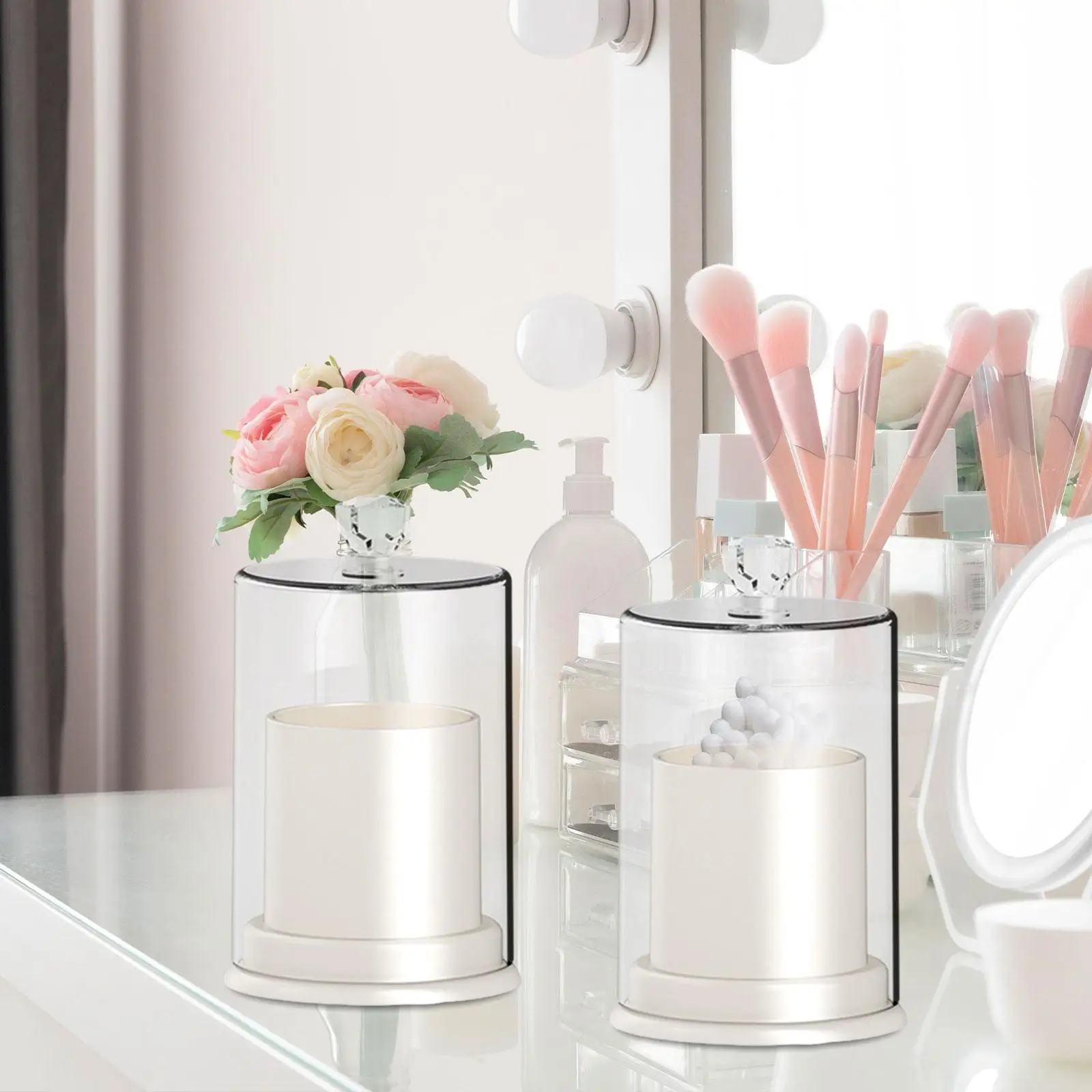 

2 шт. держатели для ватных шариков, держатели для шариков для ватных тампонов с крышкой, прозрачные коробки для хранения ватных тампонов, для ванной комнаты, хранения в спальне