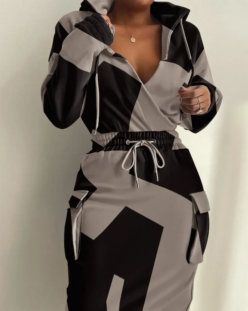 CPSYMYM Womens Dresses  Spring   Camouflage Print Waist Drawstring Pocket Design Long Sleeved Casual Daily Midi Dress